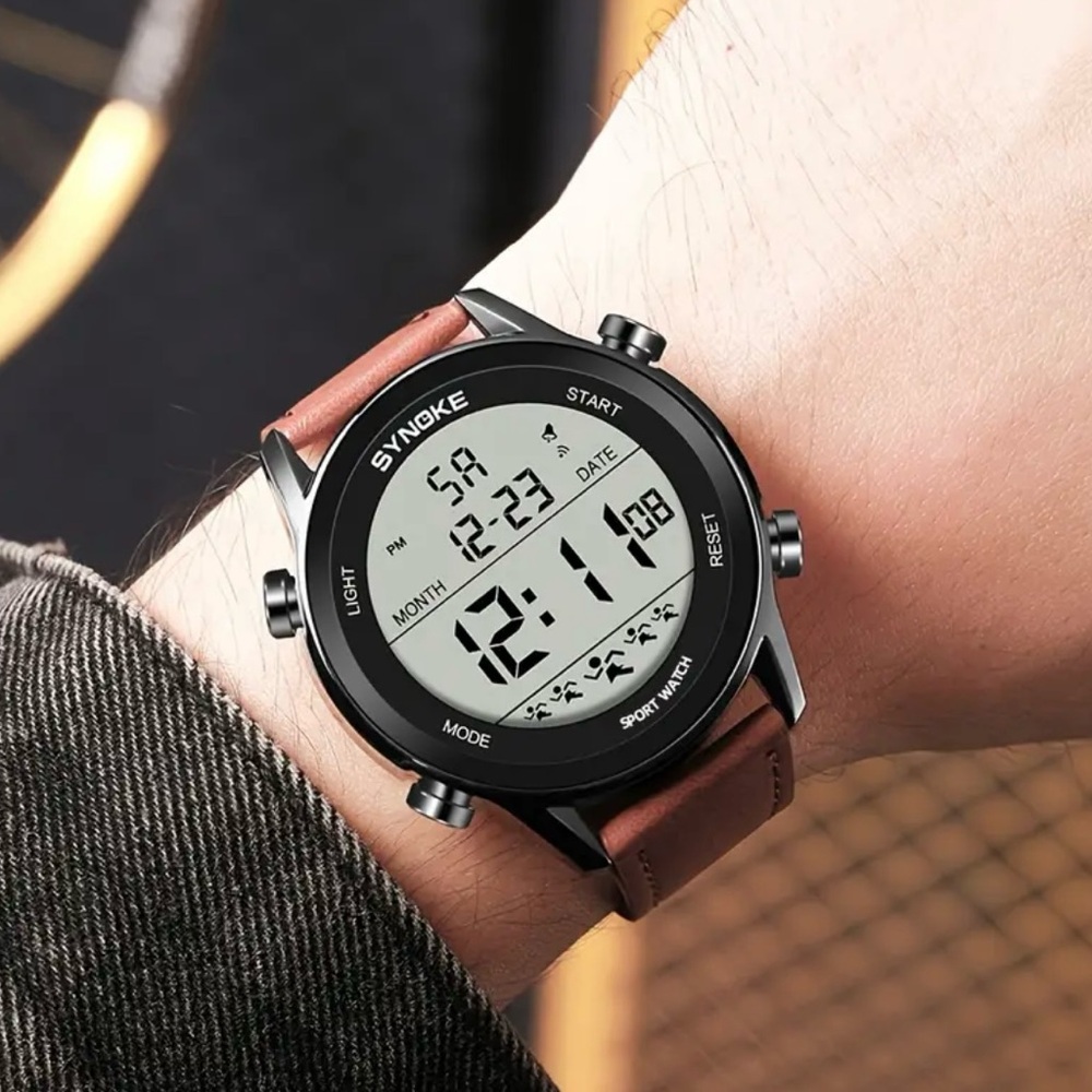 SYNOKE Digital Sport Watch with Brown Strap